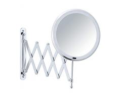 Wenko Espejo LED de pared, Telescopico Barona, Altura ajustable y extensible, 500 % aumento, Metal, 20 x 34 x 55 cm, Cromo