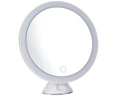WENKO Espejo LED de pared Isola - Espejo para cosmÃ©tica, espejo iluminado con ventosa de sujeciÃ³n, superficie de espejo Ã¸ 17.5 cm 500 % aumento, PlÃ¡stico, 18.5 x 18.5 x 10.5 cm, Blanco