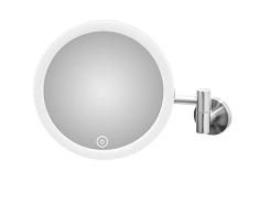 AMARE Espejo de Maquillaje de Lujo con 10 aumentos, con luz LED Recargable y Soporte de Pared, Blanco, 18 cm de diÃ¡metro, 8700-2041-050, Acero Inoxidable