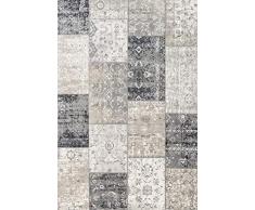 LIFA LIVING Alfombra Vintage de Retazos, Tapetes de Cuadros, Tapete Patchwork Moderno para el Salón y el Comedor, Tamaños (Gris Oscuro, 80 x 150 cm)