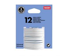 TATAY 5570001 - Ganchos para cortina de ducha, pack de 12 unidades, PlÃ¡stico polipropileno, Color blanco, 6 x 4 x 0.5 cm