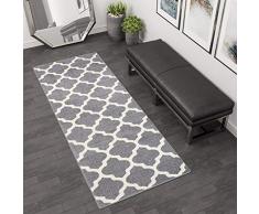 Tapiso Maroko Pasillo Alfombra Cocina Entrada Escaleras Diseño Moderno, Gris Blanco Suave, Trébol MarroquÃ, 70 x 400 cm