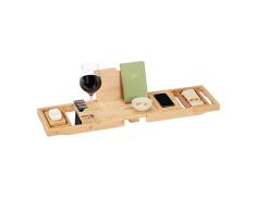 Relaxdays Bandeja Bañera de Bambú, Extensible, Soporte Libros, Utensilios de Baño y Copa de Vino, Jabonera, Natural, 5,5 x 75-108,5 x 23 cm
