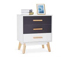 Meerveil Cajonera, Cómoda de 3 Cajones Armario Interior Madera Estilo Nórdico Moderno para Dormitorio Salón y Pasillo, 55 x 66 x 40 cm cm, Blanco y Gris