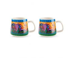 Egan Juego de dos tazas de porcelana Laurel Burch LÃ­nea Jungle Color Amarillo 360 ml