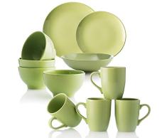 UNITED COLORS OF BENETTON. PK1996 Set 26 Color Verde, en Porcelana: vajilla de 18 Piezas (6 Servicios Llano, Hondo y Plato de Postre), 4 Boles de Desayuno, y 4 Tazas Mugs, Gres