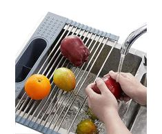 éç¨ Estante escurreplatos Enrollable para el Fregadero de la Cocina - 17,3(L) x 15,2(W) Silicona Antideslizante y nÃºcleo de Acero Inoxidable - Apto para lavavajillas - FÃ¡cil de Limpiar y almacenar