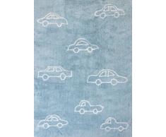Aratextil Coches Alfombra Infantil, Algodón, Celeste, 120x160 cm