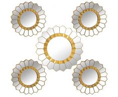 DRW Set de 5 Apliques de melamina Redondos con Espejos en Dorado 1x55cm y 4x25cm