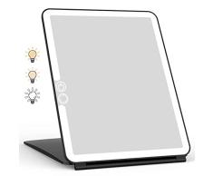 WEILY Espejo Maquillaje con Luz, Espejo Tocador con 72 Luces LED, Pantalla TÃ¡ctil Tres Colores Ajustable Espejo Led, 2000mA USB Recargable Espejo para Viajar (Negro)