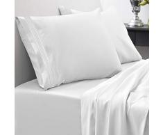 Sweet Home Collection 1500Â Hilos 4Â Piezas Calidad Egipcio Bolsillo Profundo Juego de sÃ¡banas, Completa, Beige, Blanco, Cama Individual