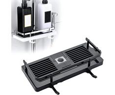 KKNE Estante de Ducha Sin Perforar Soportes de Ducha Colgantes Soportes de Accesorios de Ducha con Dos Ganchos y Gancho de Ducha Apto para Riel [18mm-25mm] PlÃ¡stico, 1 Piezas Negro