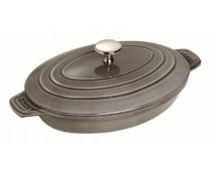 STAUB Hot Plate Fuente Ovalada con Tapa, Hierro Fundido, Gris Grafito, 23 cm