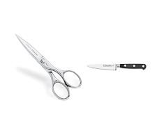 3 Claveles Tijeras Cocina Multiusos, Acero Inoxidable, Brillo, 20 cm + Cuchillo, Negro, 10 cm
