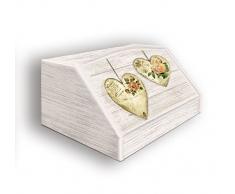 Lupia Rose Heart - Panera de Madera con decoración Rose Heart Estilo Shabby Chic, Dimensiones 30 x 40 x 20 cm