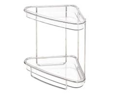 iDesign Clarity Estante en Esquina, estanterÃ­a de plÃ¡stico y Metal con Dos baldas para organizar cosmÃ©ticos en el baÃ±o, Transparente/Plateado Mate