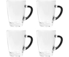 UNITED COLORS OF BENETTON Black & White | Juego de Tazas de Cristal Transparente | Set de 4 Piezas de 300 ml Cada Una | Con el Asa en Color Negro | Aptas para el Lavavajillas | Vasos de Cristal