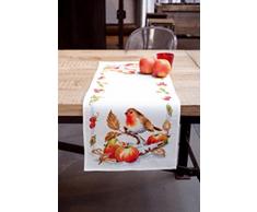 Vercaco - Kit de Punto de Cruz para Camino de Mesa, diseÃ±o de petirrojo y Manzanas