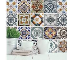 Walplus mediterráneo azulejos autoadhesivo extraÃble de pared pegatinas murales nursery oficina decoración del hogar, pack de 4