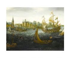 Anthonisz Ships Off Ijsselmonde Painting Art Print Canvas Premium Wall Decor Poster Mural Embarcacion Pintura pared Pï¿½ster