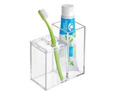 iDesign Portacepillos de dientes con almacenaje, organizador de baño en plástico para el lavabo o los estantes, guarda cepillos y dentÃfrico con 5 compartimentos, transparente