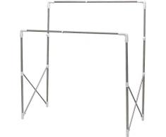 Iris Ohyama, Perchero / Guardarropa telescópico de 2 etapas en Acero Inoxidable y PP - Telescopic Multifunction Rack SMH-150R - 97/150 x 66 x 122/160 cm