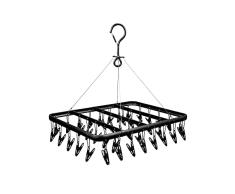 NC Perchas de Acero Inoxidable, Tendedero de SuspensiÃ³n con 41 Clips, Plegable PortÃ¡til Percha de Secado, Resistente al Viento, Estante de Calcetines, Colgador de Ropa, Gancho Giratorio (Negro)