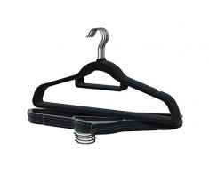 PORTENTUM Set de 10 Perchas de Terciopelo para Todo Tipo de Ropa - Soporte Accesorios - Gancho Giratorio 360º - Ahorra Espacio â Muescas para Vestidos - Perchas Antideslizantes - Negro - Made in Spain