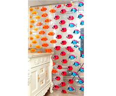 Playlearn Cortina de Ducha y baño de plástico Transparente de Calidad, 180 x 200 cm, 12 Ganchos, Azul, Naranja, Amarillo, Negro, Verde, Largo