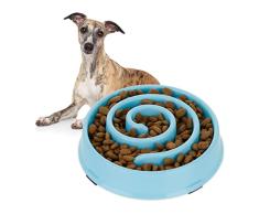 Relaxdays Comedero Antivoracidad Perro, Cuenco Antiansiedad, Comida Lenta, Apto Lavavajillas, 600 ml, Azul, 5 x 21 cm
