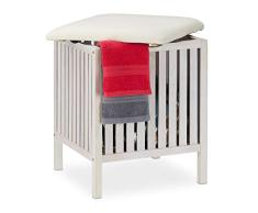 Relaxdays Ropa Sucia con Asiento, Taburete de baÃ±o, Estilo rÃºstico, 40 L, Cesta para la Colada, Madera y Tela, 53 x 41 x 41 cm, Color Blanco, 70% 20% poliÃ©ster 10% Tablero de Fibra, 1 Unidad