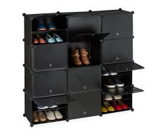 Relaxdays Mueble XXL, Zapatero Modular con Puertas, 125 x 125 x 31,5 cm, 24 Compartimientos, Plástico, Negro
