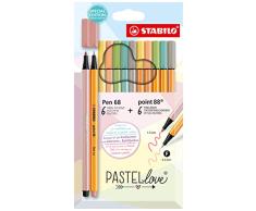 Rotulador stabilo punta de fibra point 88 + pen 68 pastel love estuche de carton de 12 colores surtidos