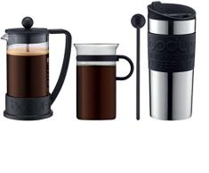 Bodum - K10948-01 - Coffe Set - Set de cafÃ© - cafetera 3 Tazas - 0,35 l + mug de Viaje - 0,35 l + 1 Taza de Cristal - 0,3 l + 1 charilla - Color Negro
