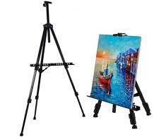 Caballete de aluminio de altura regulable de 60 a 162 cm, estable y ultraligero, caballete de mesa plegable y de campo con bolsa de transporte, multifuncional para color, póster (negro)