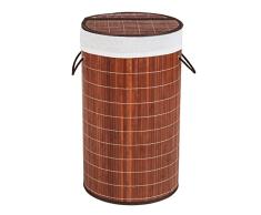 WENKO Cesto para la ropa Bamboo oscuro marrón - cesta para la ropa Capacidad: 55 l, Bambú, 35 x 60 x 35 cm, Marrón oscuro