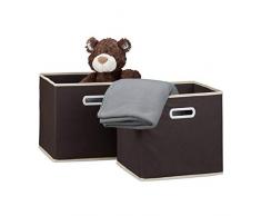 Relaxdays Conjunto de 2 Cajas Plegables, Cuadrado, 30 x 30 x 30 cm, Almacenamiento, Caja de estanterÃa, Color marrón, vellón, plástico, cartón