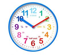 Acctim Wickford 22529 Kids Reloj de Pared para niÃ±os, para enseÃ±ar la Hora, con Esfera de Cuarzo y los Colores del arcoÃ­ris, Azul, 20 cm
