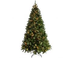 WeRChristmas Spruce - Luces LED para árbol de Navidad, multifunción, luz Blanca cálida, 8 Controladores de Ajuste, con bisagras, Color Verde Esmeralda, Verde, 2,1 m