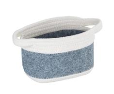 Wenko Cesta de fieltro Bea S, con dos asas blancas, fabricada con fieltro de poliéster reciclado de color gris claro y con mimbre blanco, 80 % poliéster / 20 % algodón, 2,5 litros, 18 x 13 x 12 cm