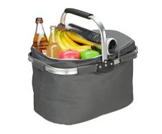 Relaxdays Cesta de la compra con funciÃ³n de enfriamiento, plegable, tapa, asa, 27 litros, cesta tÃ©rmica de poliÃ©ster y aluminio, color gris
