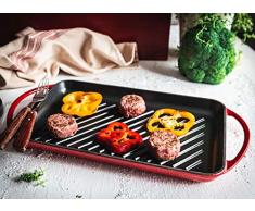 Jata GR33 - Plancha de Asar, Grill Hierro Fundido, Superficie Rayada, Apta para Todo Tipo Cocinas Incluida Inducción, Apta para Horno, 33 x 21,5, Roja