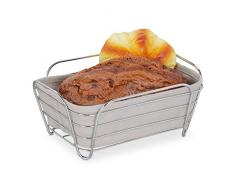 Relaxdays Cesta Pan con Forro de Tela, Rectangular, Cesta de Desayuno para Pan, Cesto 10 x 23,5 x 17 cm, Gris