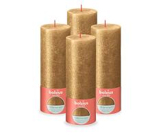 BOLSIUS - Vela rústica brillante de pilar - Oro - 19 cm - Paquete de 4 - No gotea - Velas perfumadas