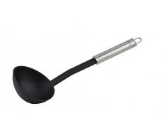 Fackelmann - Cucharón ovalado de 30 cm, práctica paleta de sopa de plástico con mango ergonómico de acero inoxidable, utensilio de cocina para cocinar (color: plata/negro), cantidad: 1 pieza