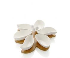 Brandani 55754 - Plato de porcelana blanca con bandeja de bambÃº y 3 tenedores de acero inoxidable