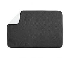 InterDesign iDry Tapete de cocina, alfombrilla escurreplatos extragrande y fina de poliéster para un secado de platos rápido, negro/blanco