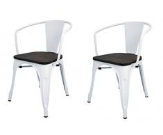 La Silla Española - Pack 2 Sillas estilo Tolix con respaldo, reposabrazos y asiento acabado en madera. Color Blanco. Medidas 73x53,5x52