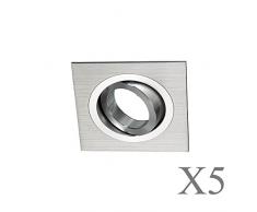 Wonderlamp Clasic W-E0 Foco empotrable cuadrado GU10, Aluminio, 5 UNIDADES