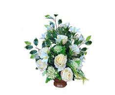 DRW Centro de Flores Artificiales Cementerio, Santos, Aniversarios Rosas Amarillas y campanillas Blancas 55 cm Ancho x 60 cm Altura x 25 cm Profundidad (Aprox)